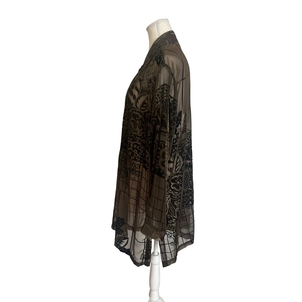 Coldwater Creek Burnout Velvet Duster Blouse Sheer Mocha Floral Y2K - Picture 14 of 15